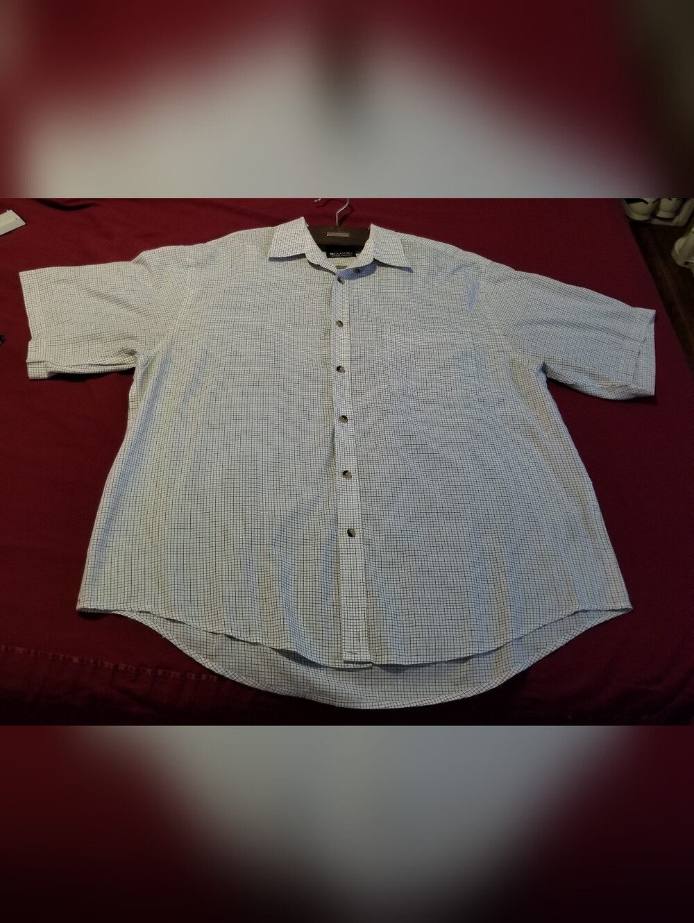 Puritan Men's XL Blue & White Micro-Checkered Short-Sleeve Button-Down Shirt